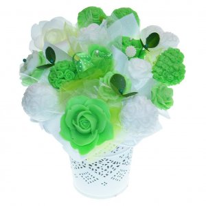 Mýdlová kytice - zeleno - bílá